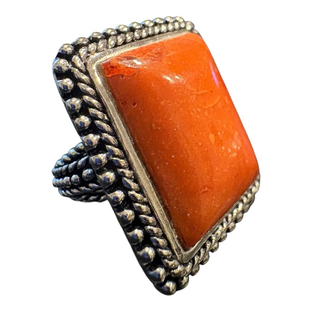 Sterling Silver Bbj Statement Ring Orange Coral R… - image 8